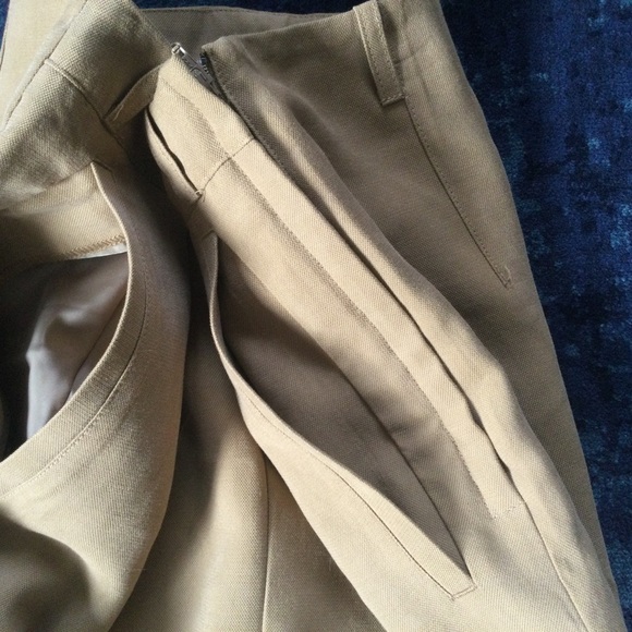 Promod UK Dress Pants Trousers Beige Linen Blend Camel Flowy Ankle 32 Waist - Picture 14 of 14